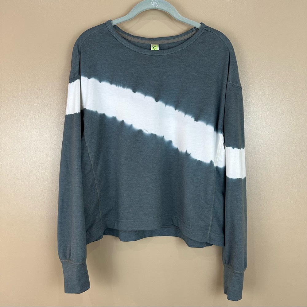 Halcyon Gray Tie Dye Stripe Dropped Shoulder Long Sleeve Top Sweatshirt S